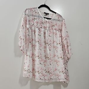 Suzanne Betro White and Pink Silk Floral Long Sleeve Top